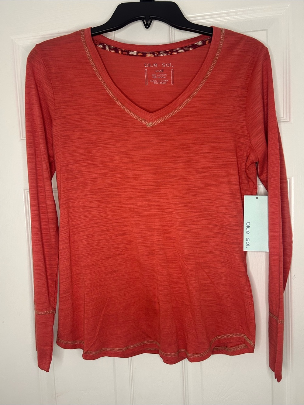 Blue Sol Women's Long-Sleeve V-Neck Top in Coral
